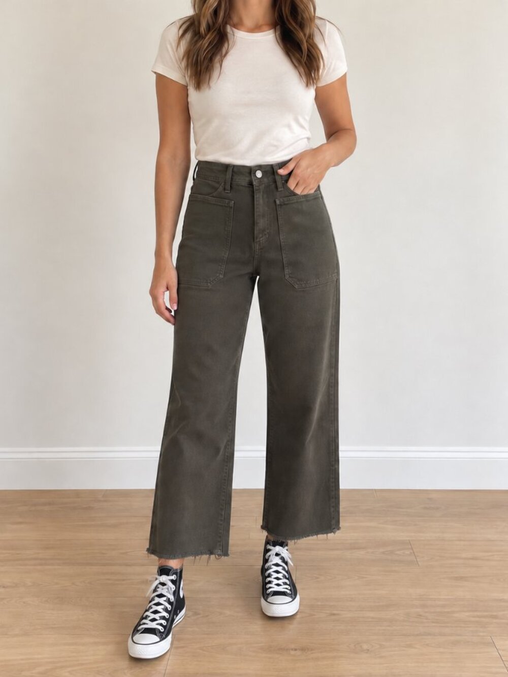 Just Black Denim 'The Nautical Wide Leg' Jeans, Dark Olive, Size 27